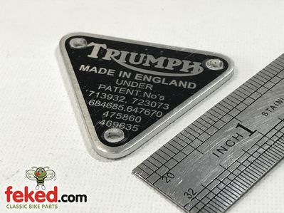 70-8762, E8762 - Triumph Timing Cover Aperture / Patent Plate - T150 and T160 Trident Models